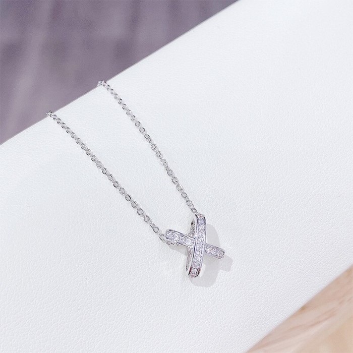 Korean Fashion Necklace Women's Simple Jewelry Hollow Letter X Zircon Clavicle Chain Pendant Women's Necklace Ornament