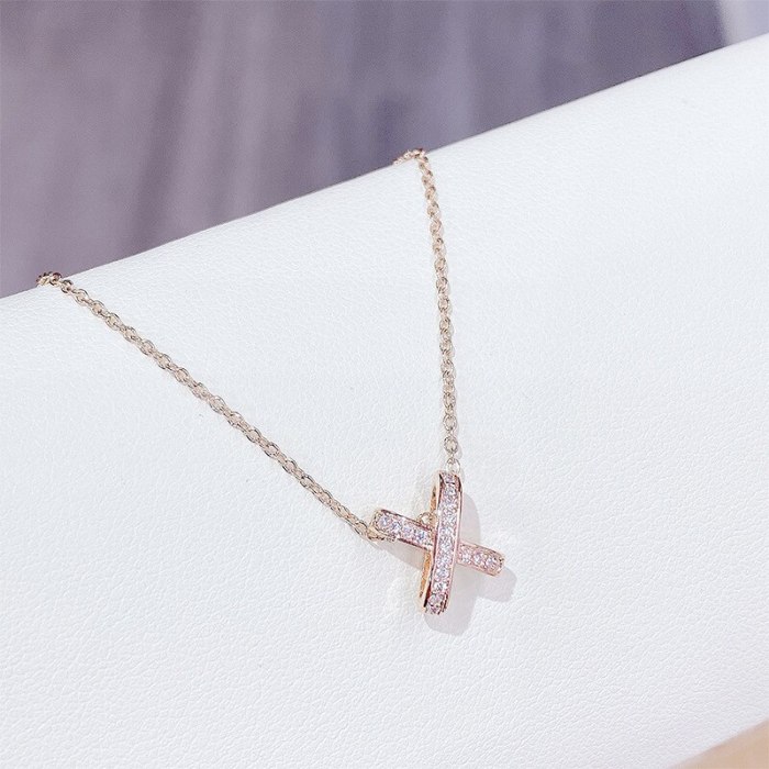 Korean Fashion Necklace Women's Simple Jewelry Hollow Letter X Zircon Clavicle Chain Pendant Women's Necklace Ornament