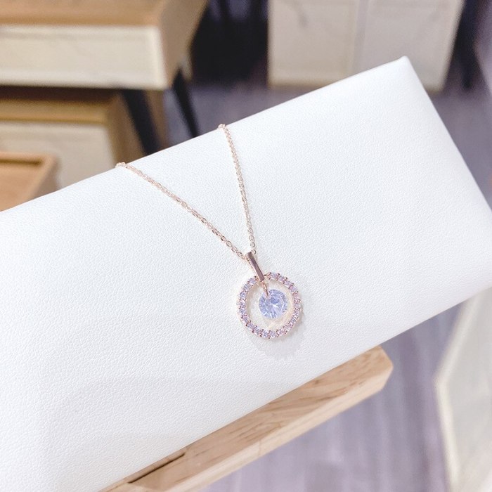 Micro Diamond Necklace Korean Fashion Simple Pendant Girls' Colorful Zircon Necklace Clavicle Chain Wholesale