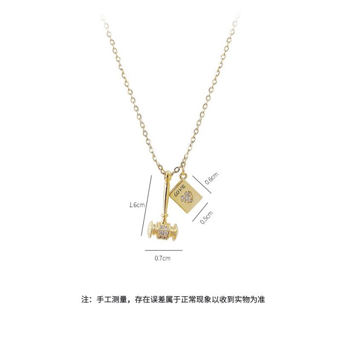 European Hammer Necklace Micro Inlaid Zircon Clavicle Chain Environmental Protection Electroplated Real Gold Necklace Female