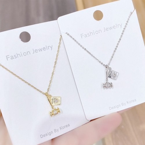 European Hammer Necklace Micro Inlaid Zircon Clavicle Chain Environmental Protection Electroplated Real Gold Necklace Female
