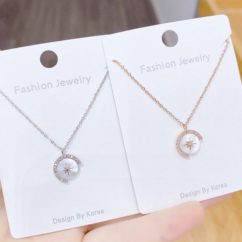 New Korean Style Diamond Shell Eight Awn Star Moon Necklace Female Temperament Zircon Star Clavicle Chain Pendant