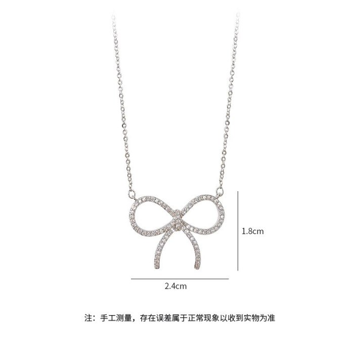 Japanese and Korean New Bow Necklace Women's Micro-Inlaid Diamond Clavicle Chain Elegant All-Match Jewelry
