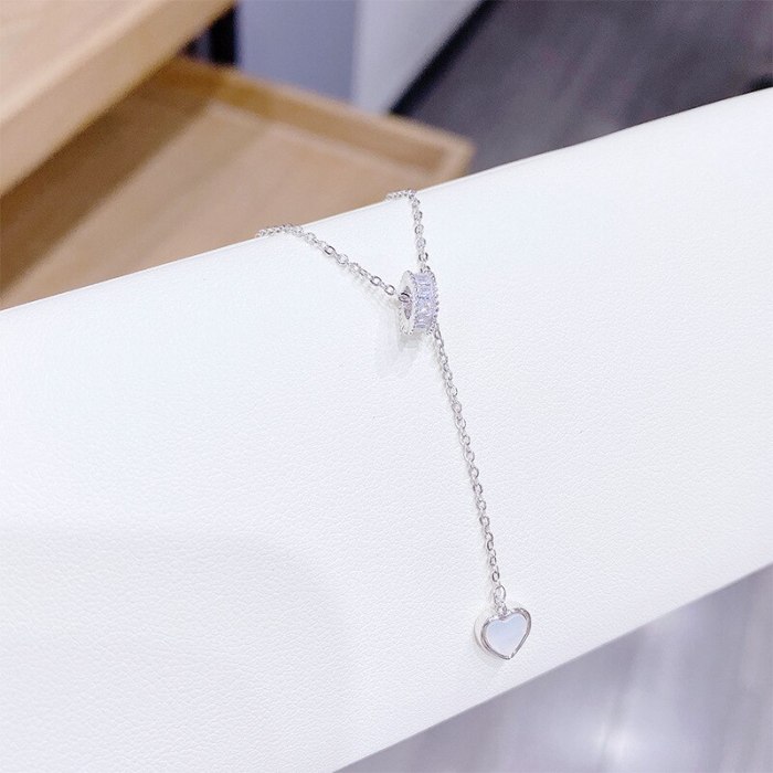 Fashion Elegant Mori Girl's Peach Heart Zircon Necklace Japanese and Korean New Love Clavicle Chain Pendant Wholesale