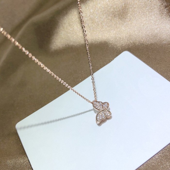 Copper Micro Diamond Necklace Korean Rose Gold Plated Simple All-Match Butterfly Clavicle Chain Pendant Trendy Girl Pendant