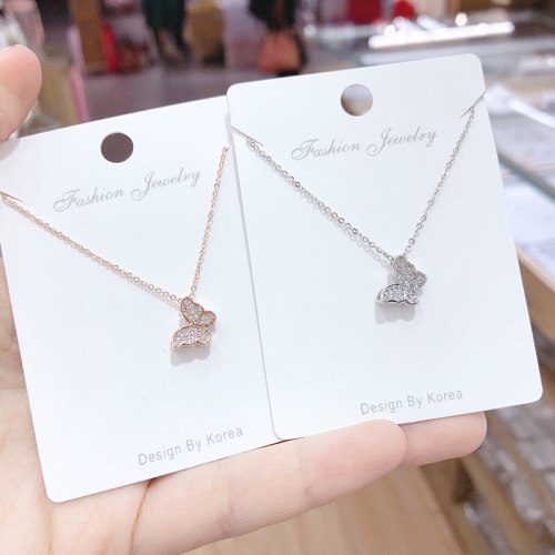 Copper Micro Diamond Necklace Korean Rose Gold Plated Simple All-Match Butterfly Clavicle Chain Pendant Trendy Girl Pendant