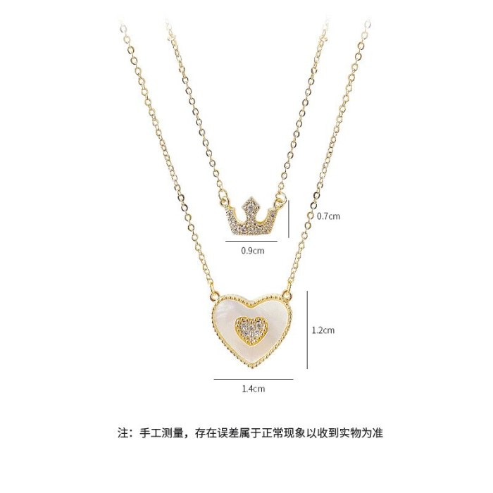 New Dual-Use Shell Peach Heart Necklace Women's Full Diamond Crown Clavicle Chain Pendant Ornament Wholesale