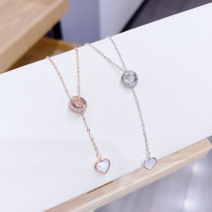Fashion Elegant Mori Girl's Peach Heart Zircon Necklace Japanese and Korean New Love Clavicle Chain Pendant Wholesale