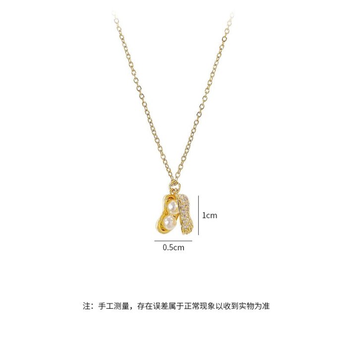 New Korean Style Peanut Pendant Necklace Pearl Women's Necklace Trendy Full Diamond Clavicle Chain Jewelry