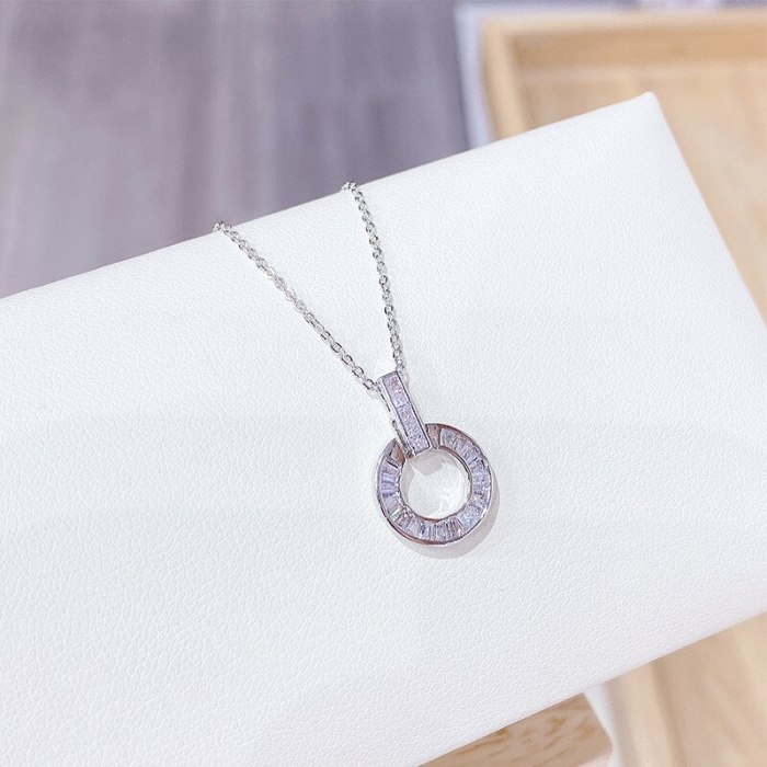 Fashion Geometric Element Zircon Necklace Female Korean Ring Clavicle Chain Pendant Necklace Wholesale