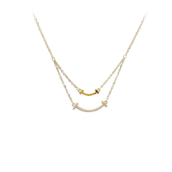 Micro-Inlaid Light Luxury Full Diamond Smiley Face Necklace Clavicle Chain Ins Mori Girl Korean Simple All-Match Smile Necklace