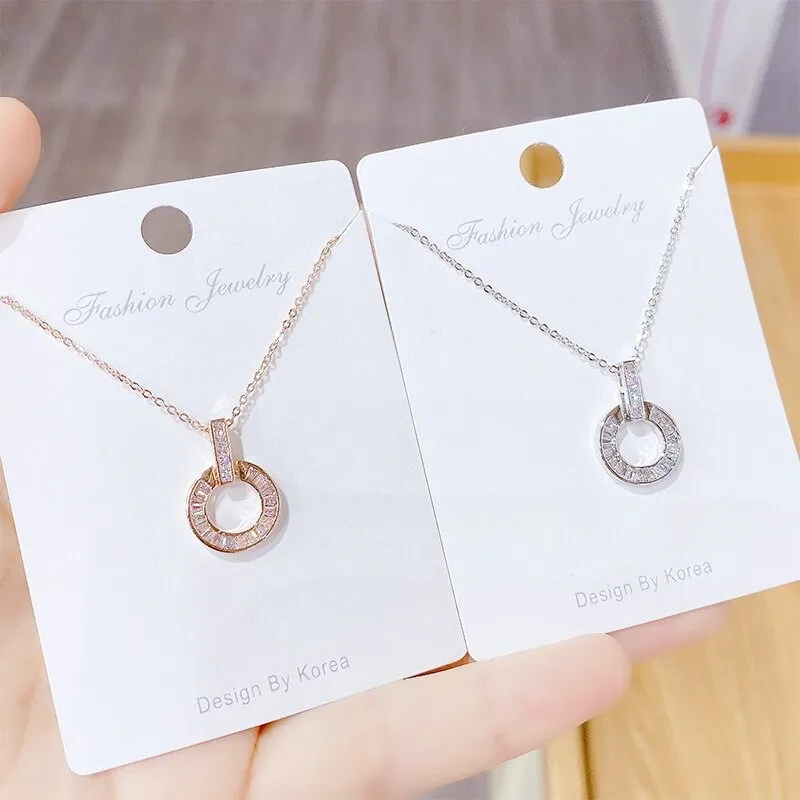 Fashion Geometric Element Zircon Necklace Female Korean Ring Clavicle Chain Pendant Necklace Wholesale
