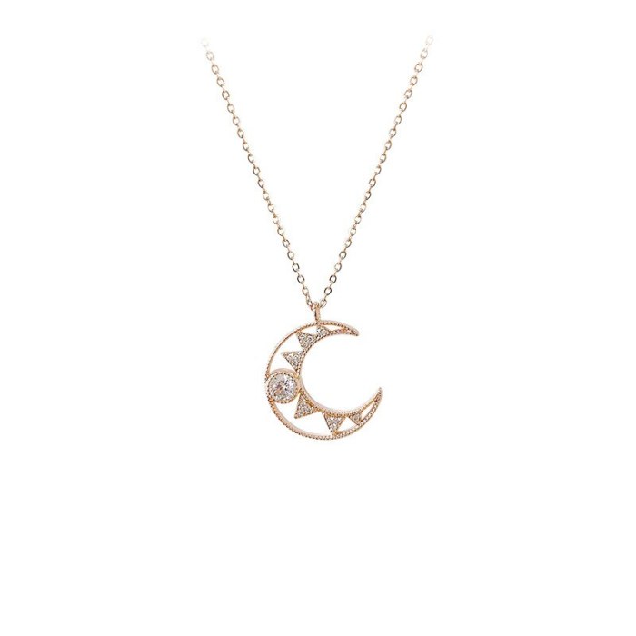 New Moon Necklace Female Micro-Inlaid 3A Zircon Clavicle Chain Environmental Protection Electroplating Pendant Jewelry Wholesale