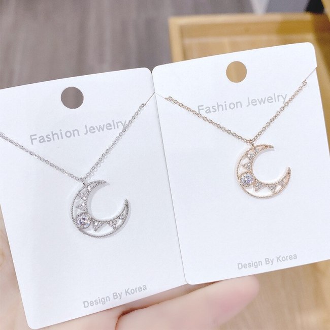 New Moon Necklace Female Micro-Inlaid 3A Zircon Clavicle Chain Environmental Protection Electroplating Pendant Jewelry Wholesale