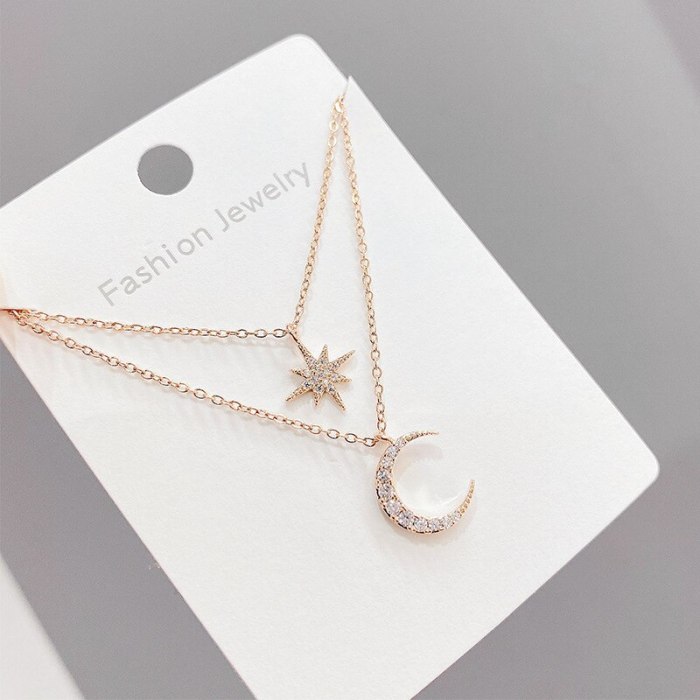 New Eight Awn Star Clavicle Chain Moon Necklace Women's European and American Simple Ins Style Necklace Ornament
