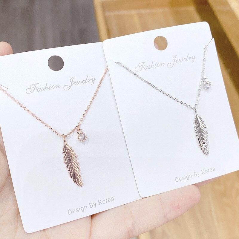 Simple All-Match Zircon Necklace Leaf Clavicle Chain Necklace Female Japanese and Korean Leaf Pendant Wholesale