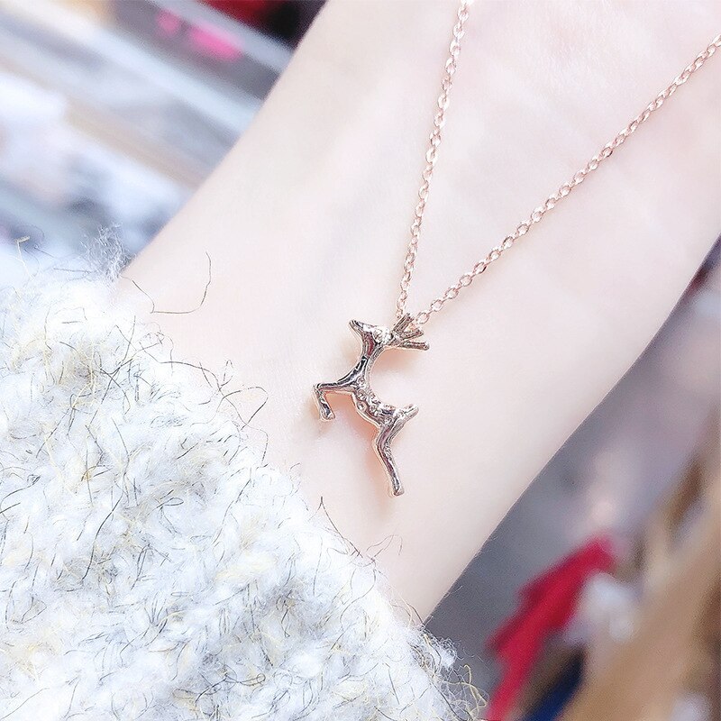 Rose Gold Plated Japanese and Korean Fashion All-Match Simple Sika Deer Pendant Clavicle Chain Student Necklace Necklace