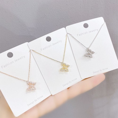Butterfly Necklace Fashion Korean Style Full Diamond Pendant Fairy Sweet Clavicle Chain Pendant Ornament