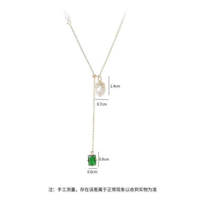 Emerald Tassel Pendant Necklace Fashionable Temperament Clavicle Chain Pendant Female Pearl Necklace Jewelry