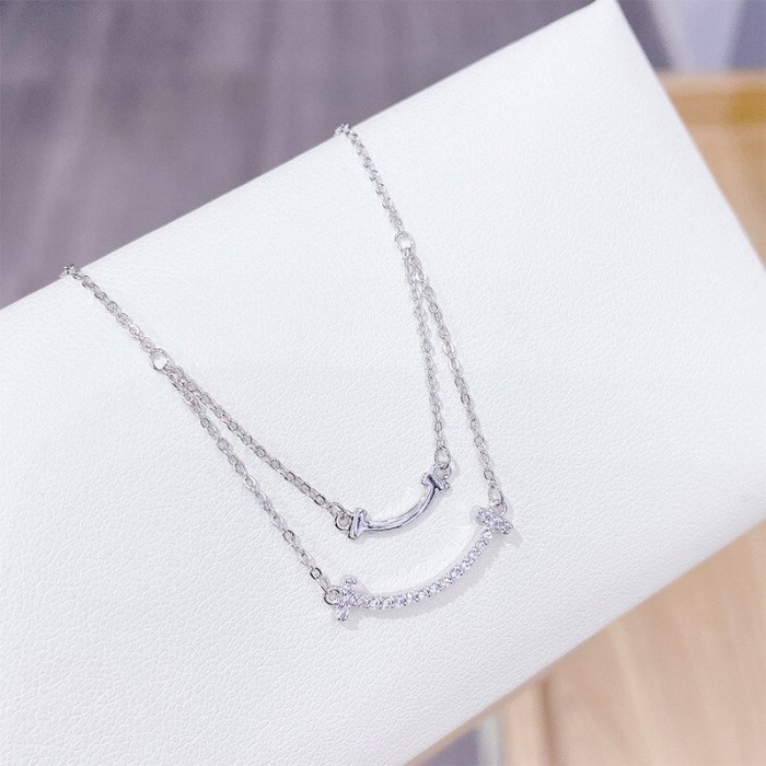 Micro-Inlaid Light Luxury Full Diamond Smiley Face Necklace Clavicle Chain Ins Mori Girl Korean Simple All-Match Smile Necklace