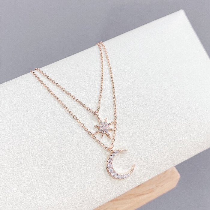 New Eight Awn Star Clavicle Chain Moon Necklace Women's European and American Simple Ins Style Necklace Ornament