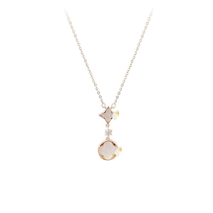 Korean Style Clover Fritillary Necklace Women's Gold Plated Clavicle Chain Elegant Necklace Fashion All-Match Pendant Jewelry