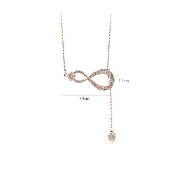 New Diamond Bow Necklace Female Tassel Zircon Clavicle Chain Environmental Protection Electroplated Real Gold Necklace Ornament