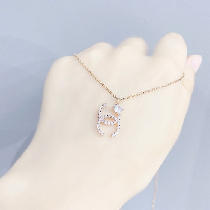 New Rose Gold Necklace Female Clavicle Chain Pendant Girlfriends Birthday Gift Simple Double C Necklace Female