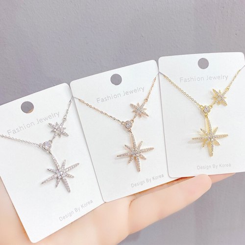 Eight Awn Star French Necklace Women's Summer New Fashion Full Diamond Clavicle Chain Pendant Women's Jewelry