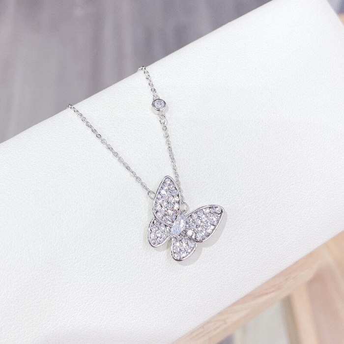 Butterfly Necklace Fashion Korean Style Full Diamond Pendant Fairy Sweet Little Fairy Clavicle Chain Pendant Ornament