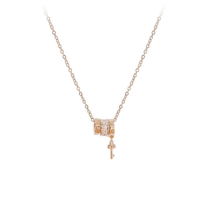 New Rhinestone Lock Key Necklace Women's Simple Fresh Trendy Cross Clavicle Chain Pendant Ornament