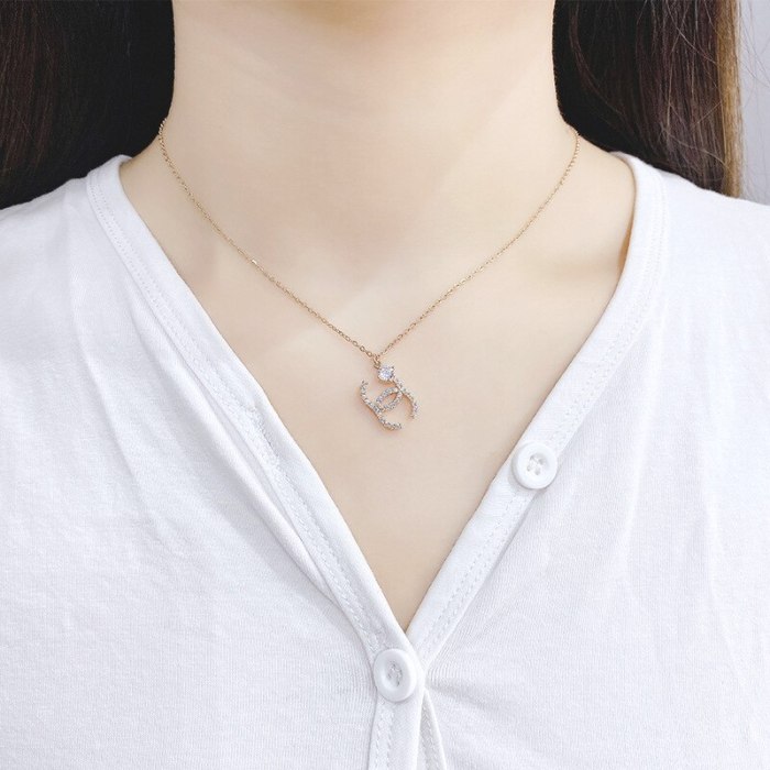 New Rose Gold Necklace Female Clavicle Chain Pendant Girlfriends Birthday Gift Simple Double C Necklace Female