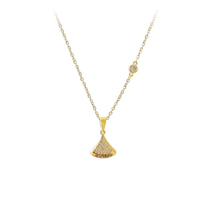 New Diamond Small Skirt Necklace Women's Simple All-Match Small Fan Clavicle Chain Pendant Ornament