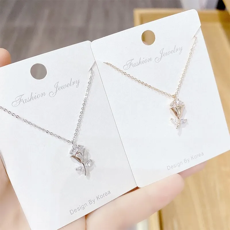 Rose Girl Zircon Necklace Mori Fashion All-Match Clavicle Chain Korean Pendant Ornament
