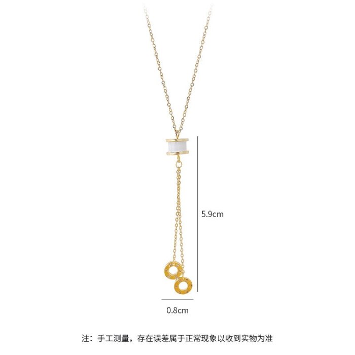 Korean Style Roman Digital Chalcedony Necklace Elegant Women's Simple All-Match Clavicle Chain Fashionable Tassel Short Chain