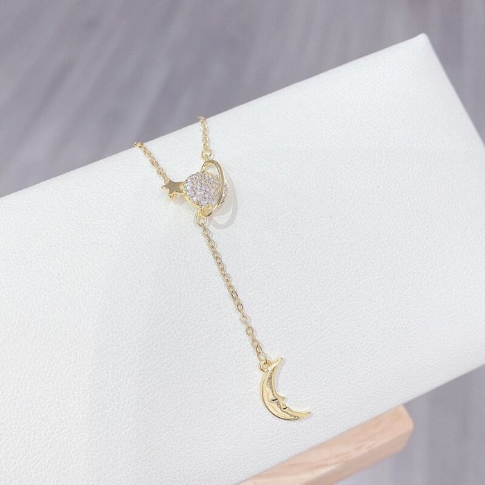 Simple Fantasy Planet Pendant Necklace Personalized Temperament Korean Diamond Necklace Moon Clavicle Chain Jewelry