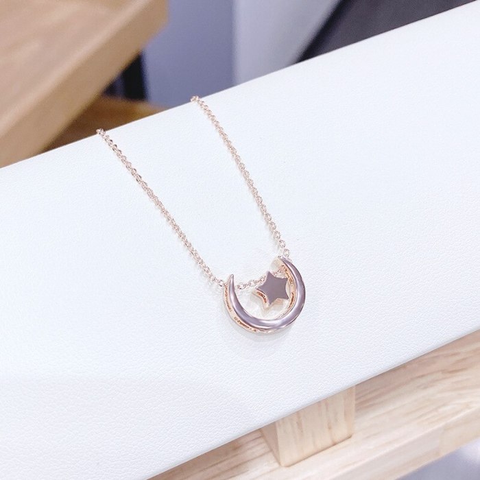 Micro Diamond Necklace Korean Style Simple Rose Gold Plated Clavicle Chain Pendant XINGX Moon Girl Necklace