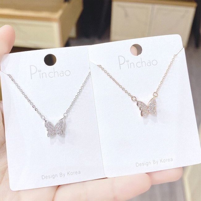 Small Fashion Butterfly Necklace Fashion Korean Style Full Diamond Pendant Fairy Sweet Little Fairy Clavicle Chain Jewelry