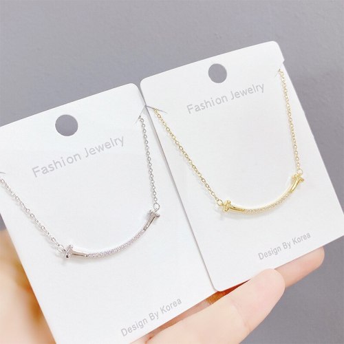 Light Luxury Full Diamond Smiley Face Necklace Clavicle Chain Ins Mori Girl Korean Simple All-Match Smile Short Chain Pendant