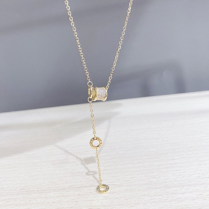 Korean Style Fashionable Small Waist Tassel Micro Full Diamond Necklace Women's All-Match Simple Fashion Clavicle Chain Pendant