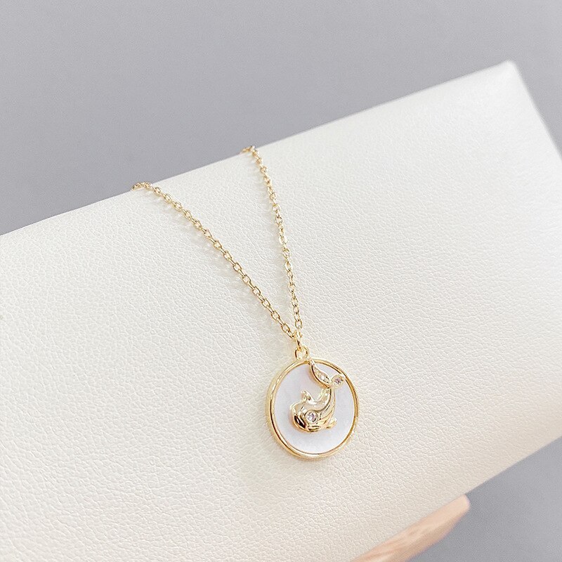 Fashion Short Clavicle Necklace Unicorn Star Moon Shell Necklace Female Pendant Dolphin Ornament