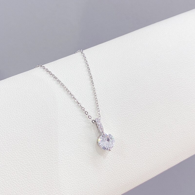 Korean Style Micro-Inlaid 3A Zircon Necklace Fashion Personality Temperament Heart-Shaped Clavicle Chain Pendant Female Jewelry