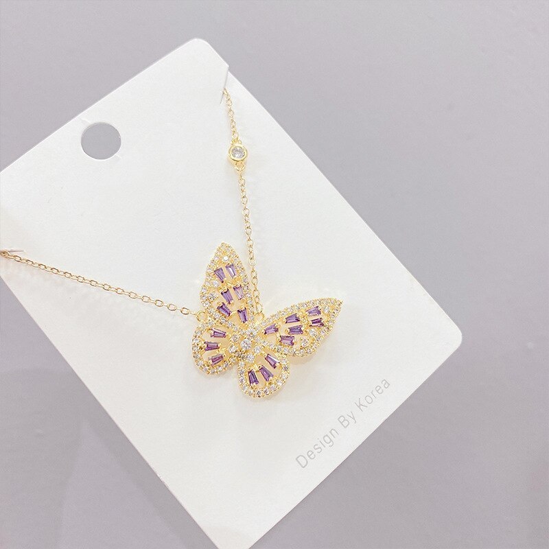 Women's Micro-Inlaid Zircon Butterfly Necklace European and American Exaggerated Clavicle Chain Pendant Jewelry