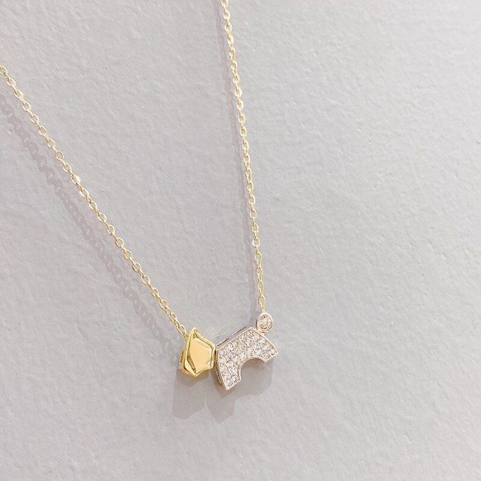 Korean Puppy White Fritillary Love Necklace Diamond-Embedded Dog Fashion Light Luxury Clavicle Chain Pendant Ornament Wholesale