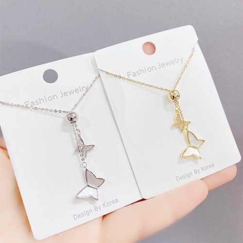 New Butterfly Shell Necklace Women's Simple Rose Gold Clavicle Chain Student Fresh Pendant