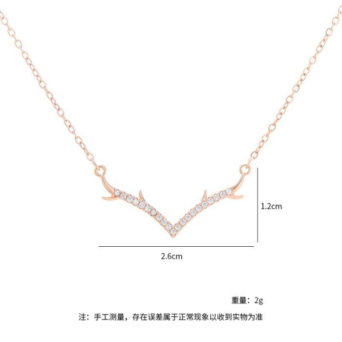 Micro-Inlaid Diamond Antlers Necklace Japanese and Korean All-Match All the Way You Elk Clavicle Chain Female Jewelry