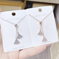 Micro-Inlaid Zircon Full Diamond Fan-Shaped Necklace Women's Korean-Style Popular Clavicle Chain Adjustable Necklace Jewelry