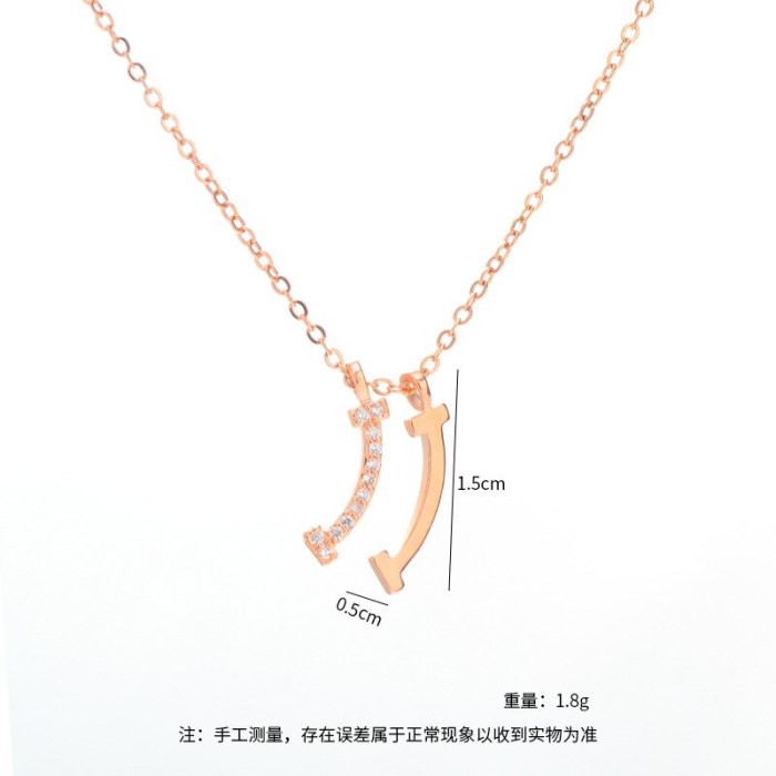 Spring and Summer Fashion Cute Double T Smile Necklace Clavicle Chain Simple Girlfriend Necklace Ornament Wholesale