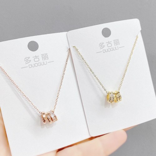 Fashion Korean Style Three-Ring Necklace Women's Multi-Ring Pendant Rose Gold Small Waist Clavicle Chain Jewelry