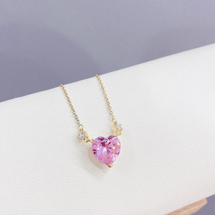 Korean-Style Fashion Micro-Inlaid Pink Zircon Necklace Women's Fashion Clavicle Chain Pendant Ornament